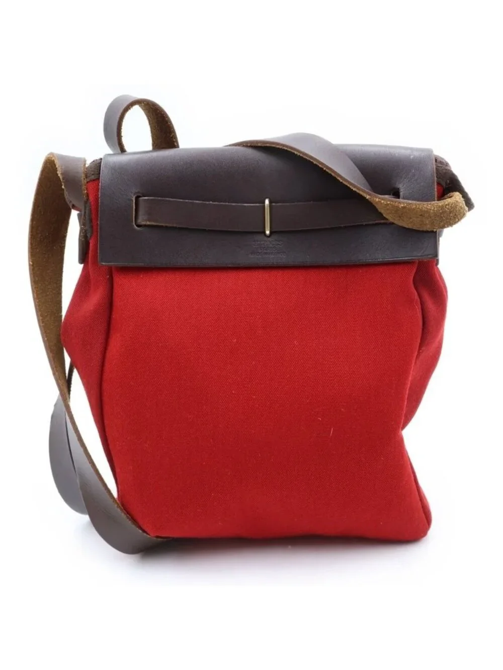Hermes Herbag TPM Shoulder Bag Orange Red Brown Toile Officier Calfskin Silver